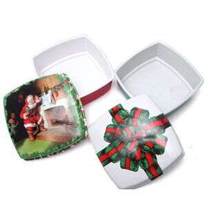 Vintage Christmas Plastic Tins Coca-Cola Retro 90s Holiday Containers Santa Red